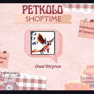 May include: A pink and white graphic with the text "PETKOLO SHOPTIME." The image includes a speech bubble with an illustration of a creature, a vintage clock, and the text "Trusted seller" and "Virtual meet."