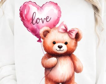 Valentine Teddy Bear PNG Clipart, Love Balloon Design (Digital Download)