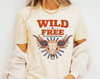Comfort Colors Wild & Free Bull Skull Boho Western T-Shirt