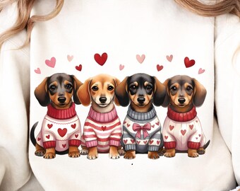 Valentine Dachshund PNG, Heart Sweater Puppy Graphic, Dog Lover  (Digital Download)