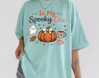 Comfort Colors Halloween Tee, Pumpkin Ghost Coffee Lover Shirt, Spooky Autumn Season