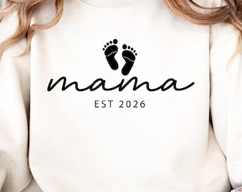 Mama Est. 2026 PNG Design, Baby Footprints, Motherhood Apparel (Digital Download)