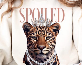Spoiled Leopard PNG: Crown, Diamond Necklace, Animal Print Graphic (Digital Download)