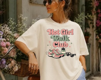 Comfort Colors Hot Girl Walk Shirt, Walking Club Tee, Fitness Motivation Gift, Retro Workout Shirt, Trendy Gym T-Shirt