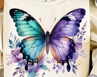 Watercolor Butterfly Wings PNG, Floral Sublimation Design (Digital Download)