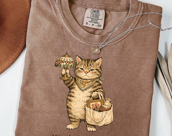Comfort Colors Cat T-Shirt, Vintage Illustration, Thrift Shopping Tee