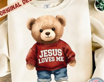 Christian Valentine Teddy Bear PNG - Jesus Loves Me Design (Digital Download)