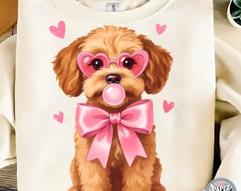 Coquette Goldendoodle PNG, Pink Bow, Valentine Clipart (Digital Download File)