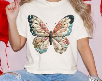 Patchwork Butterfly PNG, Textile Art Sublimation Design (Digital Download)