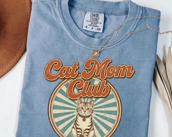 Comfort Colors Cat Mom Club Shirt, Retro Tabby Cat Vintage Sunburst Tee