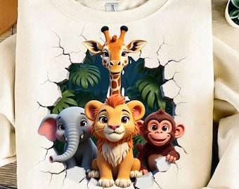 Safari Animals 3D PNG, Jungle Kids Shirt Design (Digital Download PNG)