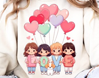 Valentine Kids PNG: Love Balloon Clipart (Digital Download)