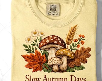 Cottagecore Mushroom Shirt, Embroidered Fall Wildflower Comfort Colors Tee