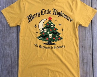 Comfort Colors Spooky Christmas Tree Shirt, Gothic Holiday Tee, Skull Moon Print