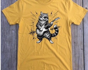 Rock Cat Guitar Shirt, Comfort Colors Music Lover Tee, Funny Musician T-Shirt