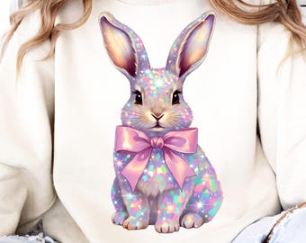 Sparkle Easter Bunny PNG, Coquette Rabbit Graphic (Digital Download PNG)