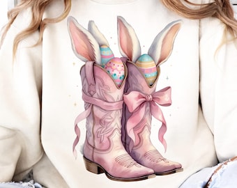 Pink Cowboy Boots with Bunny Ears PNG, Western Easter Clipart (Digital Download)