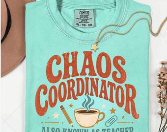Chaos Coordinator Teacher Shirt, Retro Coffee Cup Pencil Graphic Tee