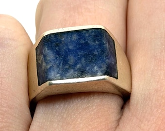 Vintage Sterling Silver Taxco Mexico Sodalite Blue Gemstone Band Ring Size 8