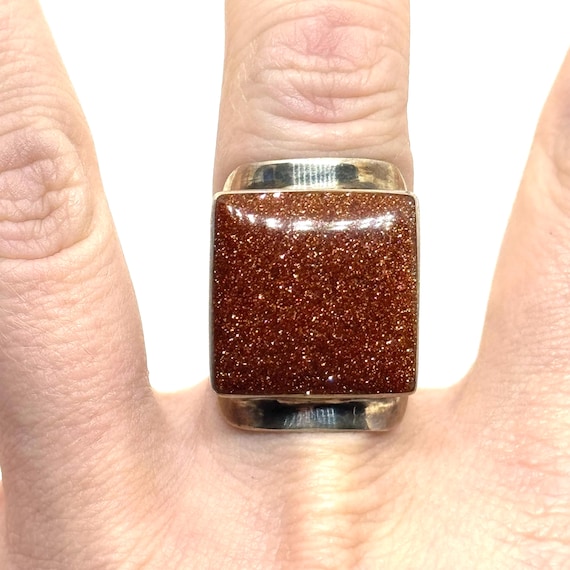 Vintage 950 Silver Large Statement Goldstone Mode… - image 2