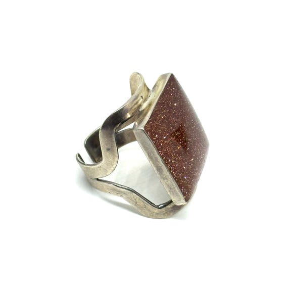 Vintage 950 Silver Large Statement Goldstone Mode… - image 10