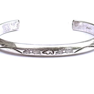 Vintage Sterling Silver Stamped Bear Sun Cuff Bracelet