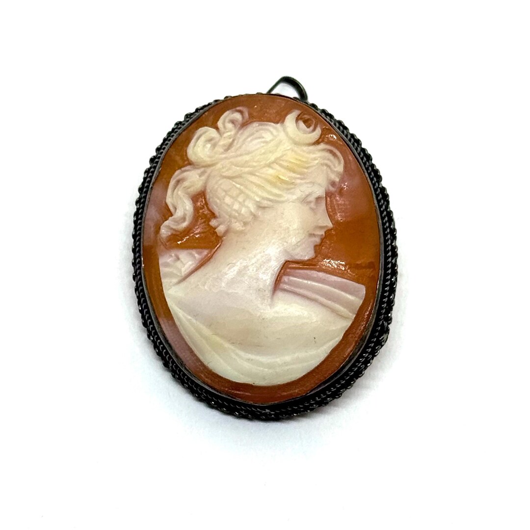 Vintage 800 Silver Carved Shell Cameo Pin Pendant - Etsy