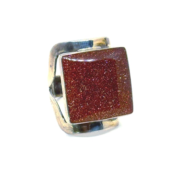 Vintage 950 Silver Large Statement Goldstone Mode… - image 1