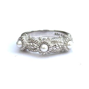 Vintage Sterling Silver Judith Ripka Pearl Stack Ring Size 7