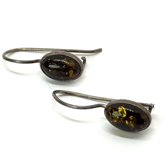 Vintage Sterling Silver Amber Simple Dangle Earrings