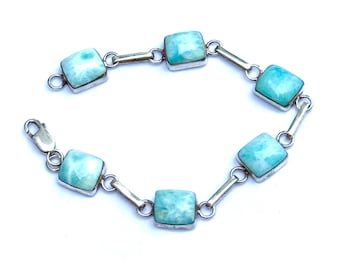 Vintage Sterling Silver Larimar Link Gemstone Bracelet