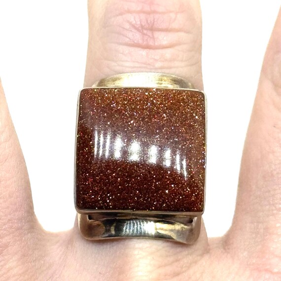 Vintage 950 Silver Large Statement Goldstone Mode… - image 5