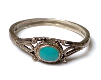 Vintage Sterling Silver Turquoise Spoon Ring Size 9 - Etsy