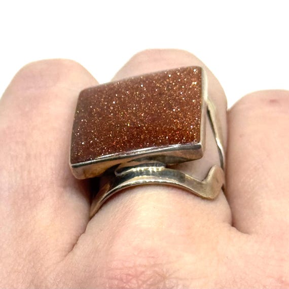 Vintage 950 Silver Large Statement Goldstone Mode… - image 4