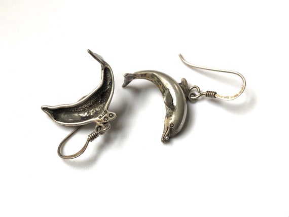 Vintage Sterling Silver Signed Dolphin Dangle Ear… - image 2