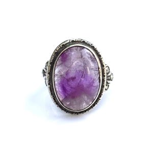 Vintage Sterling Silver Amethyst Marcasite Art Nouveau Style Ring Size 4