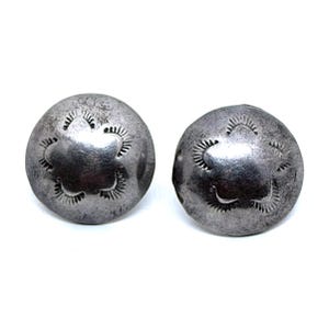 Vintage Sterling Silver Puffy Domed Stamped Native American Button Style Pierced Earrings