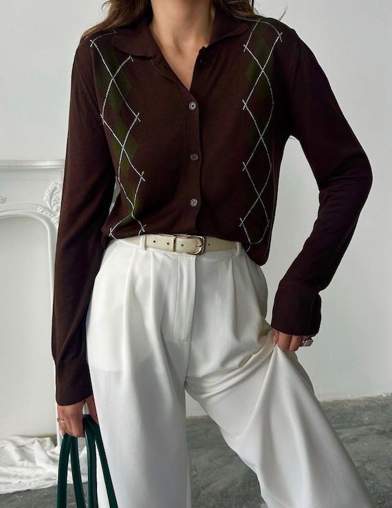 Women’s Argyle Knit Top Sweater