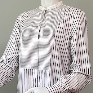 Women’s tuxedo shirt tunic, vintage Lauren Ralph Lauren, black and white pinstriped, size L, dressy casual
