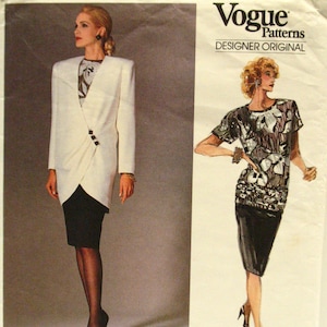 Vogue 1833 free shipping US Bellville Sassoon jacket skirt top 12 collarless asymmetric draped jacket flattering to plus size