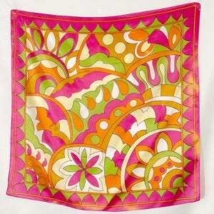 Genuine Pop Art 60s silk scarf wall art, purse accessory, psychedelic flower power, geometric design, collectible mid century, pillow cover