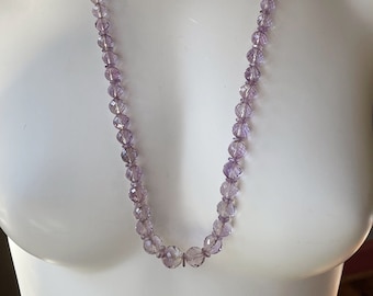 Antique amethyst necklace, 30” graduated beads and rondelles, hand faceted, 1920s or earlier