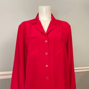 Designer dressy red silk swing tunic top, luxurious heavy red crepe de chine, Harve Benard 80s, maternity top, plus size M -XL, long sleeves