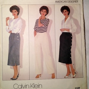 Vogue 1127 Calvin Klein straight skirt pants side buttoned yoke waist American Designer Original free shipping USA vintage 70s size 6 8 10