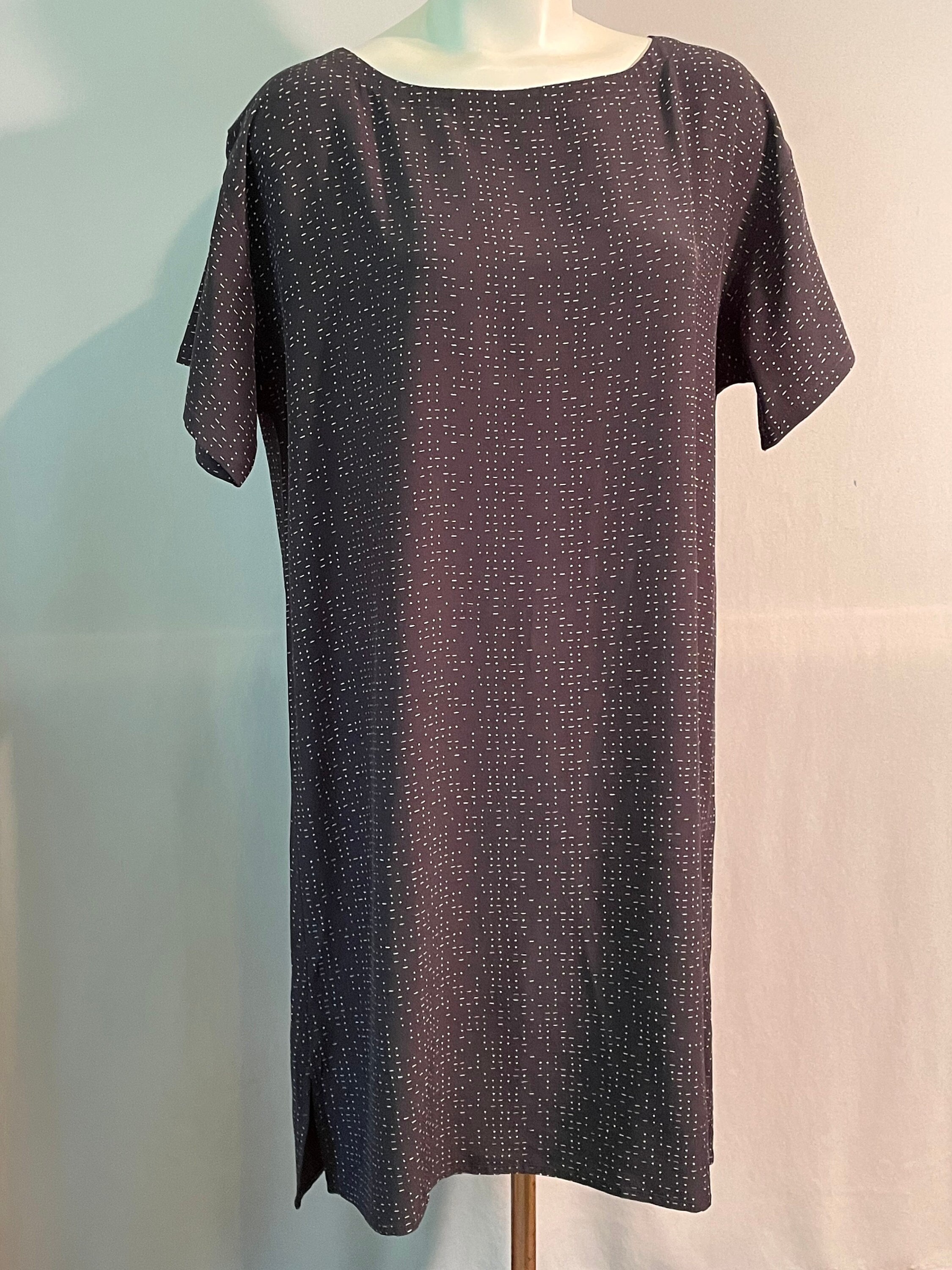 Eileen Fisher Vintage Shift Dress Tunic Gray With Pink Morse Code