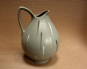 Mid century biomorphic ewer pitcher, Austria, creamic,  matte gray with applied drips