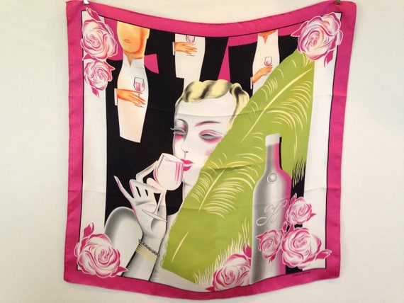 A C Canova Art Deco Silk Scarf For Chateau Kirwan Margaux Wine Etsy