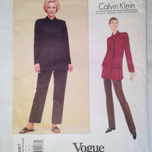Calvin Klein Vogue 1987 pants suit straight leg pants modest long sleeve top American Designer Original 90s  size 8 10 12 free shipping US