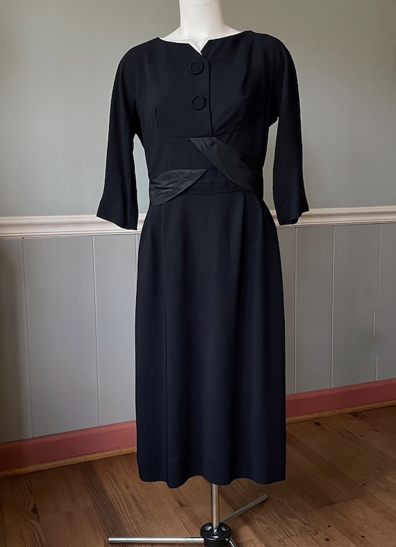 Vintage couture, 40s black wiggle dress, Franklin 