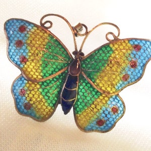 Silver enameled butterfly pendant necklace, silver with plique á jour enamel, transparent enamel, artisan studio necklace, mid century